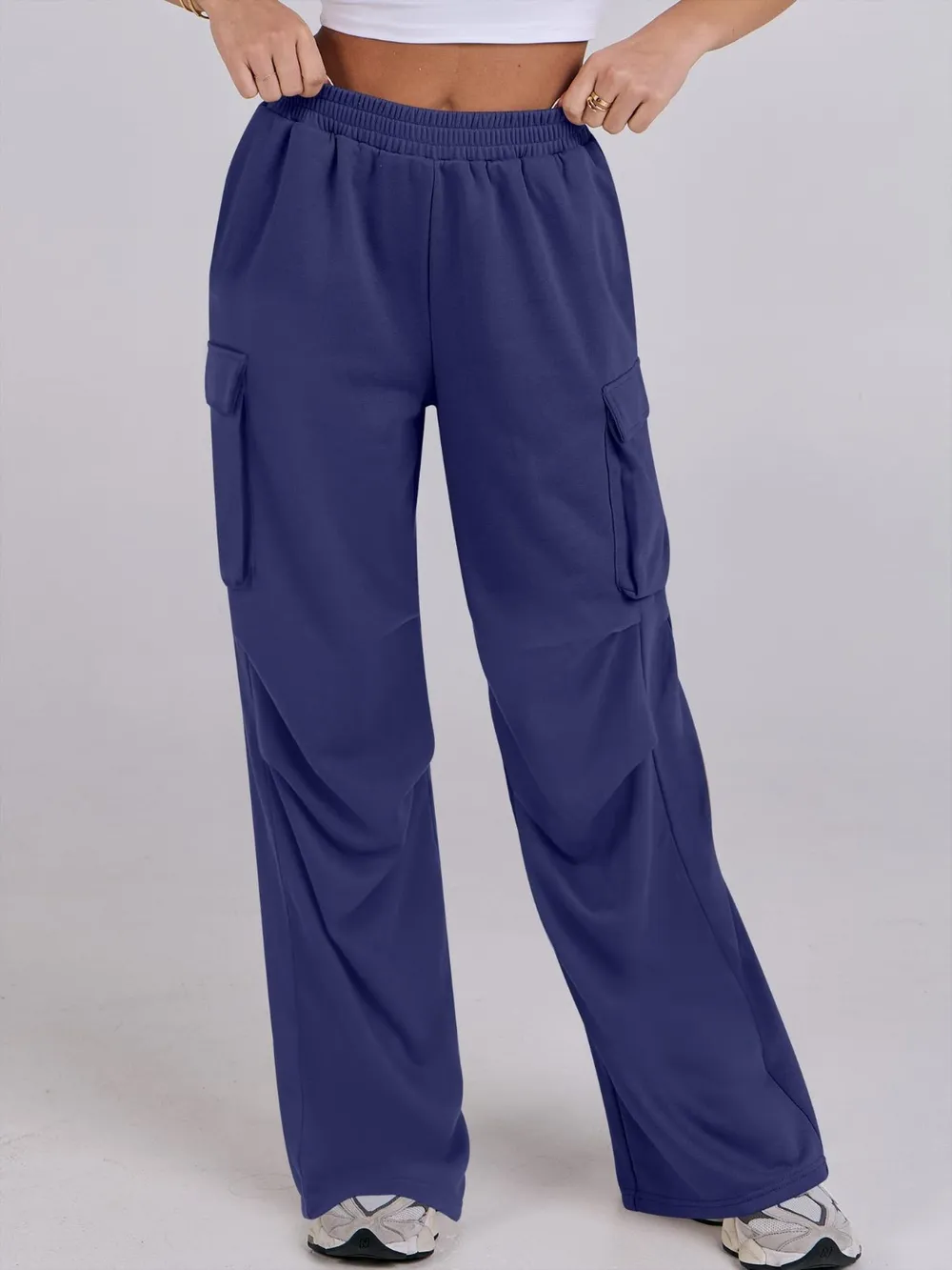 Elastic Waist Wide Leg Pants with Pockets, image 29