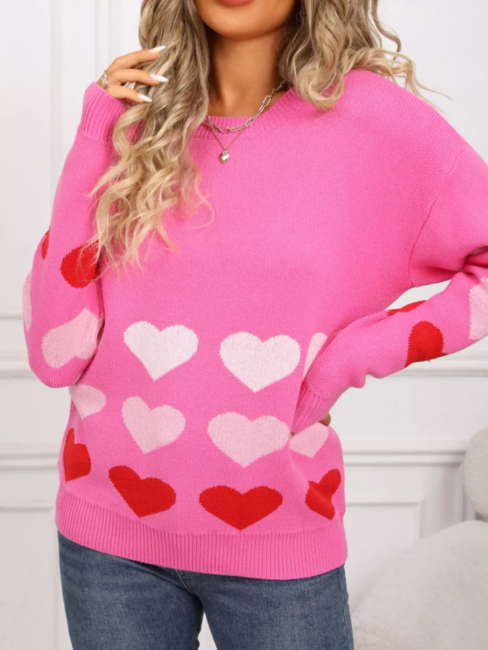 Valentine's Day Heart Pattern Crew Neck Sweater, image 8