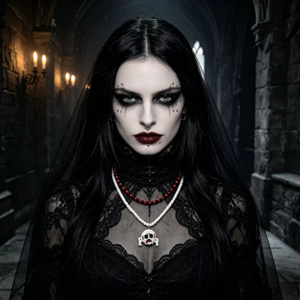 Gothic Skull Bead Double Layered Necklace, image 5