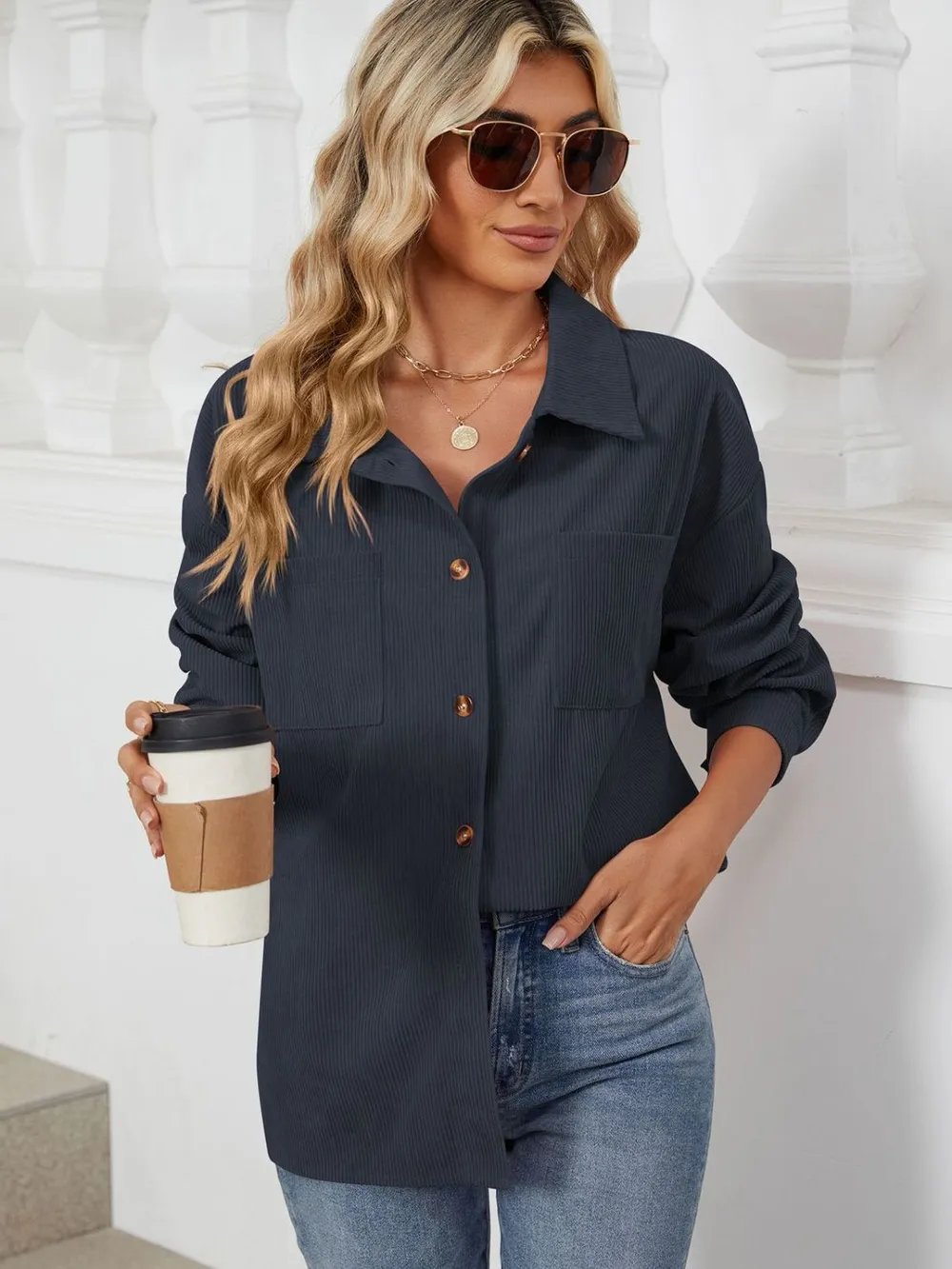 Button Up Dropped Shoulder Long Sleeve Outerwear, image 26