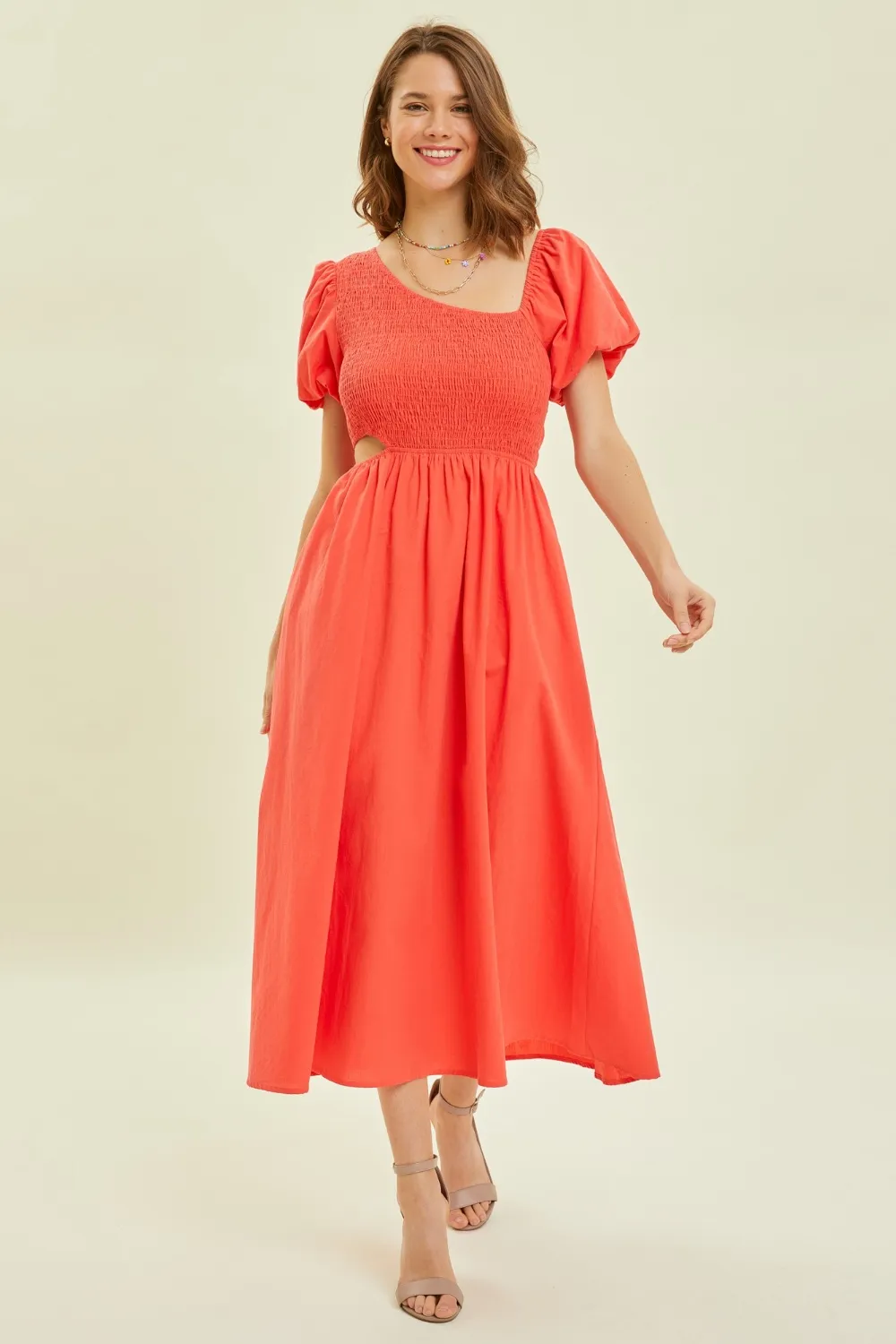 Smocked Cutout Midi Dress, image 4