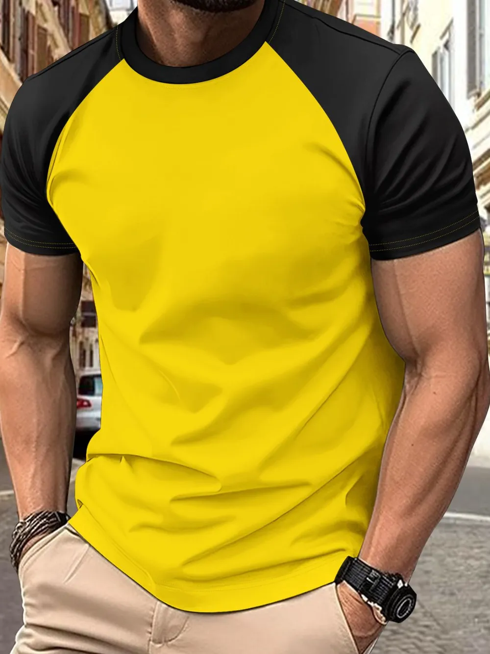 Men's Full Size Round Neck Contrast T-Shirt Plus Size, image 7