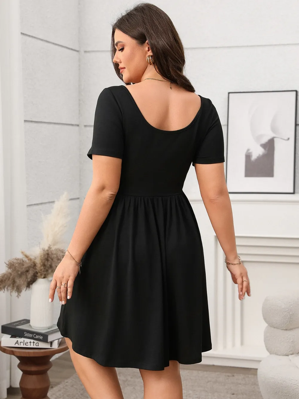 Plus Size Square Neck Short Sleeve Mini Dress, image 9