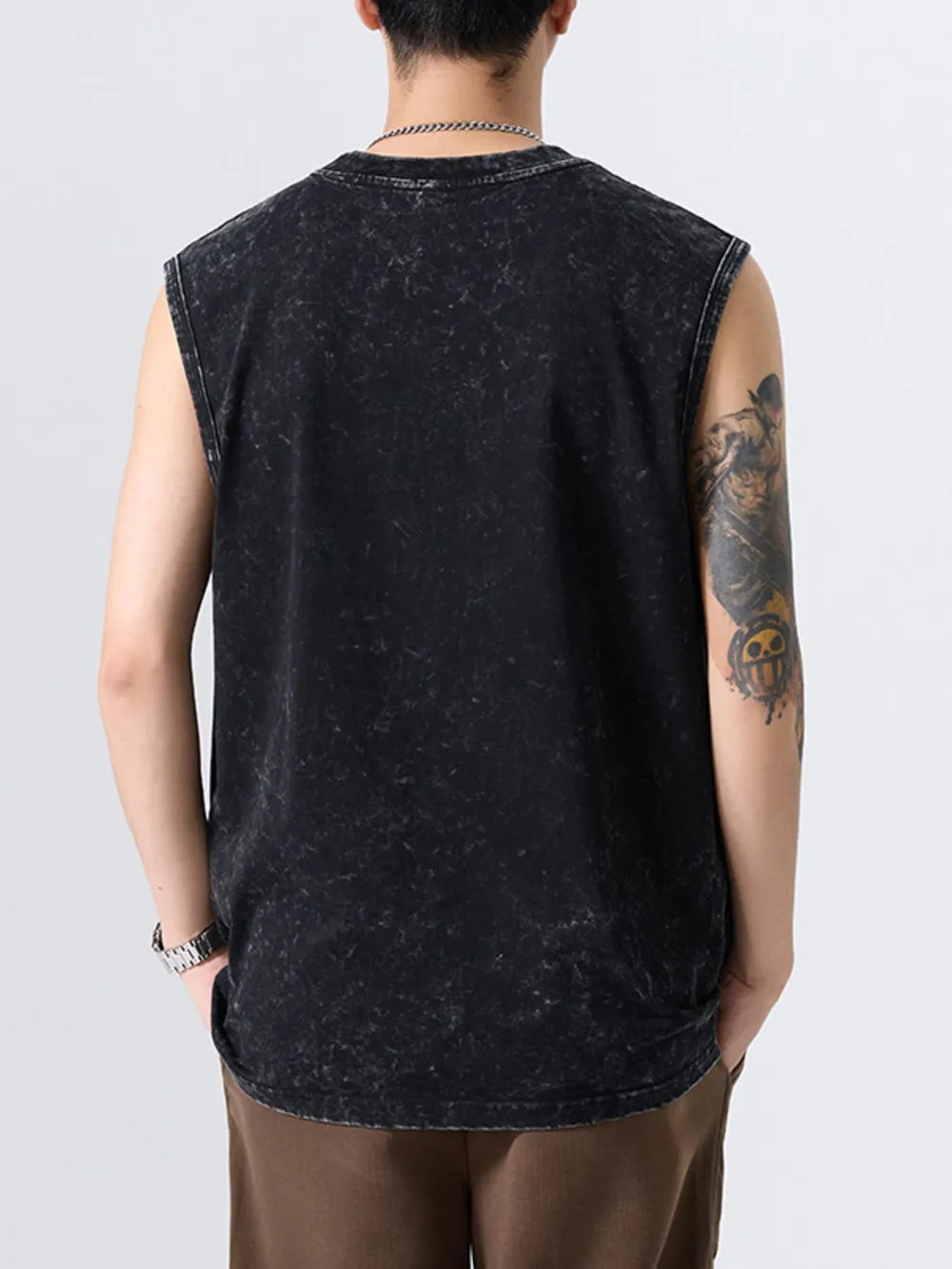 Men's Plus Size Washed Distressed Texture Sleeveless Tank, image 3