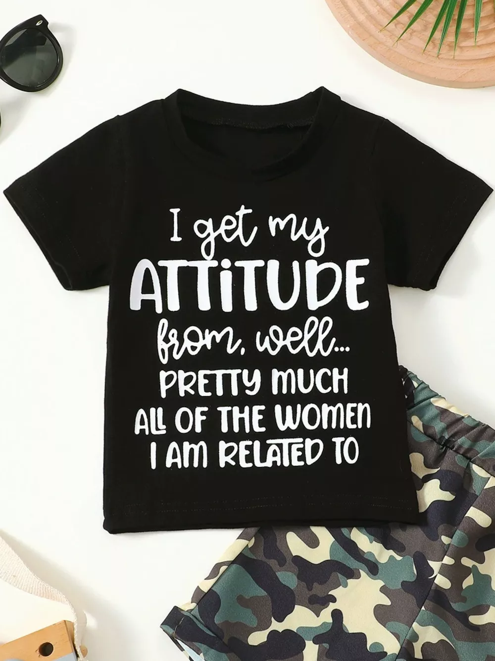 Children's Letter Graphic Tee and Camouflage Shorts Set, image 11