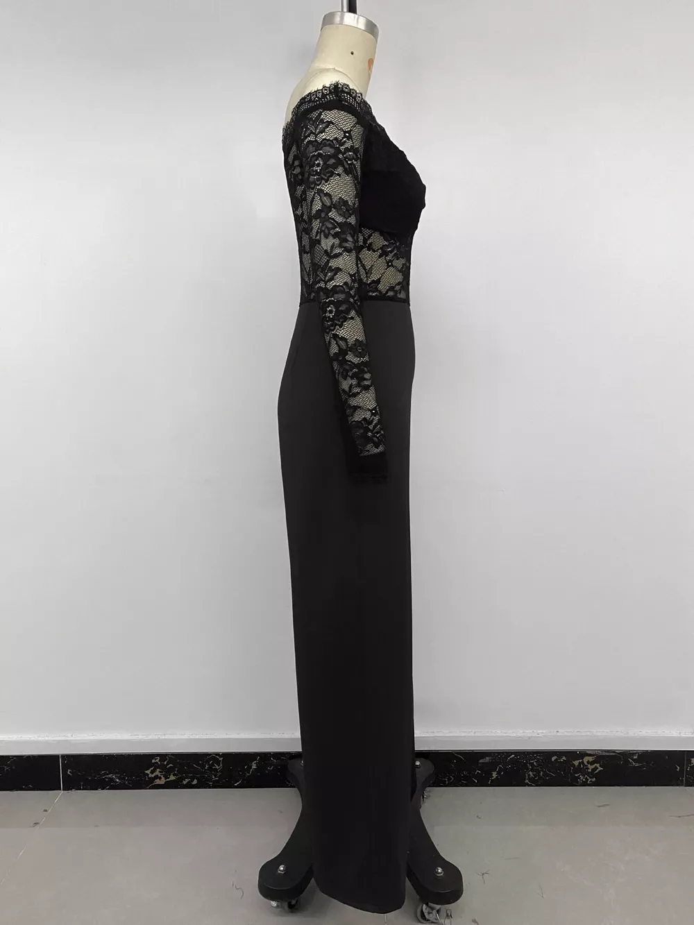 Off-Shoulder Lace Long Sleeve Wide-Leg Jumpsuit, image 9