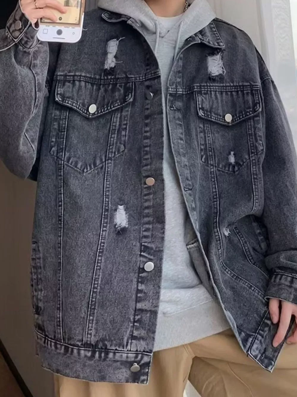 Men's Full Size Distressed Button Up Denim Jacket Plus Size, image 2