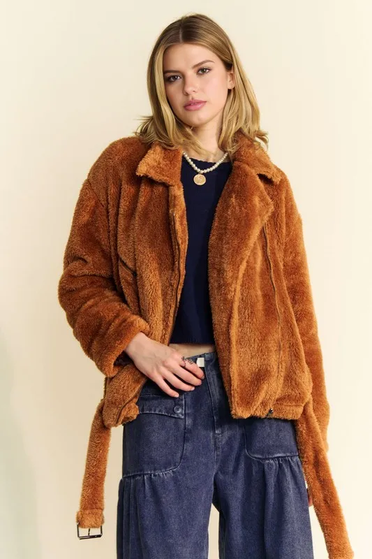 Fuzzy Zip Up Collared Neck Jacket, image 4