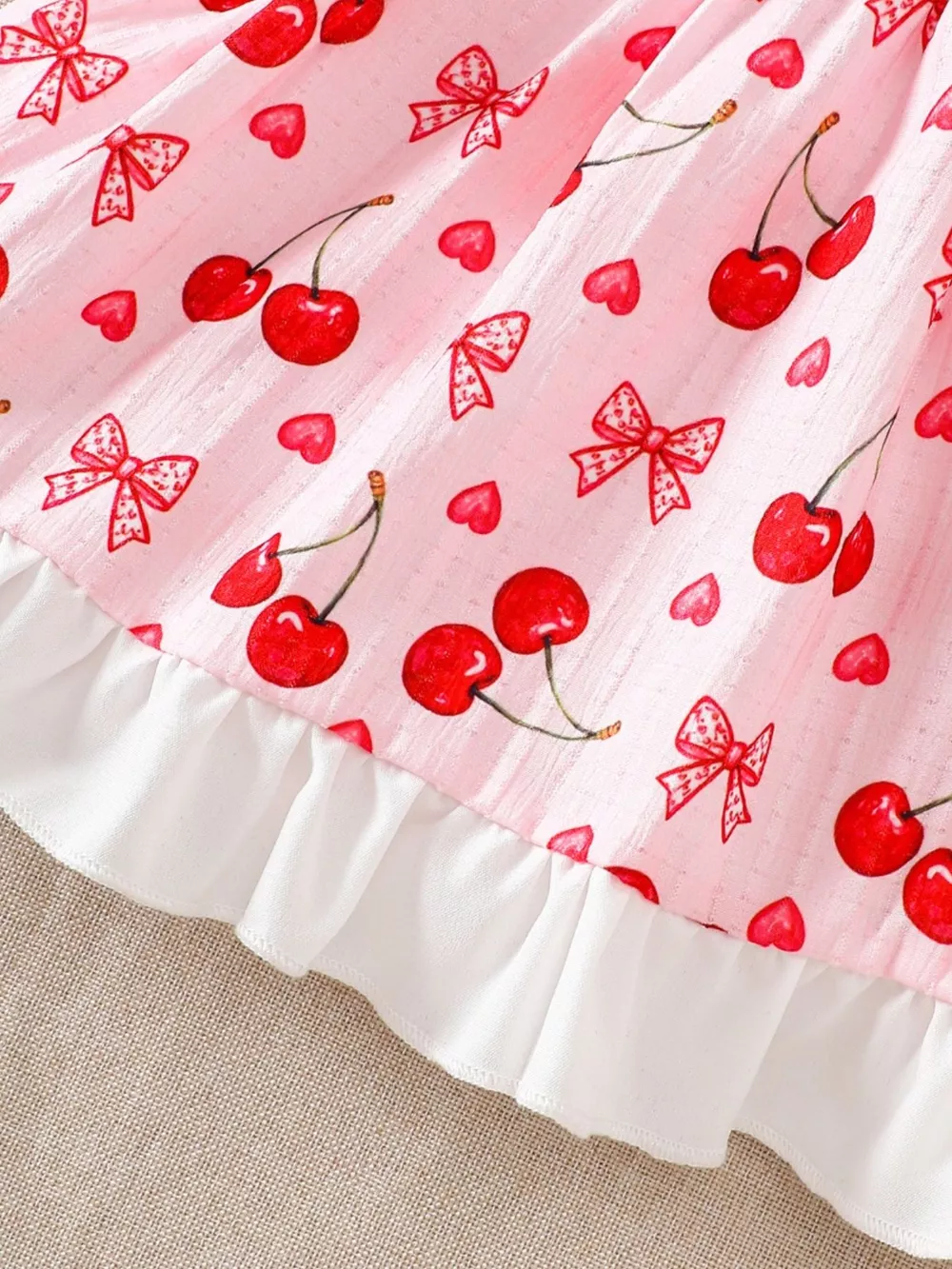 Children's Cherry Print Ruffle Trim Dress, image 5