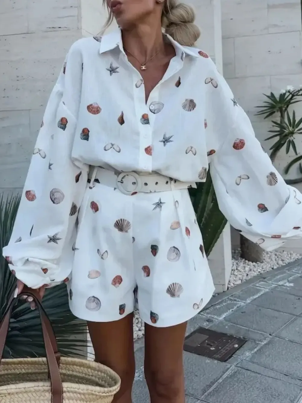 Printed Button Up Shirt and Shorts Set, image 6