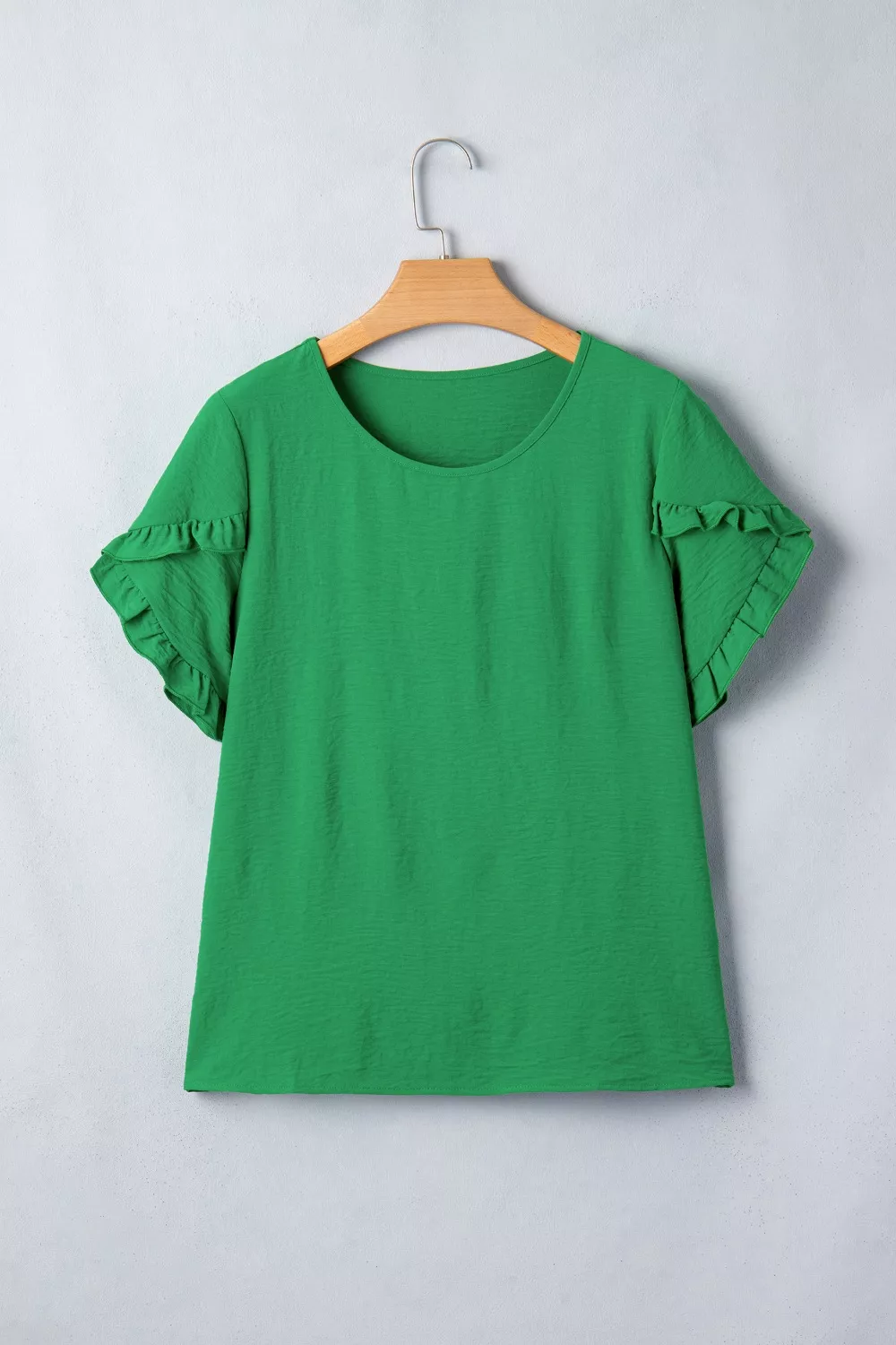 Solid Color Ruffle Trim Short Sleeve Blouse, image 16