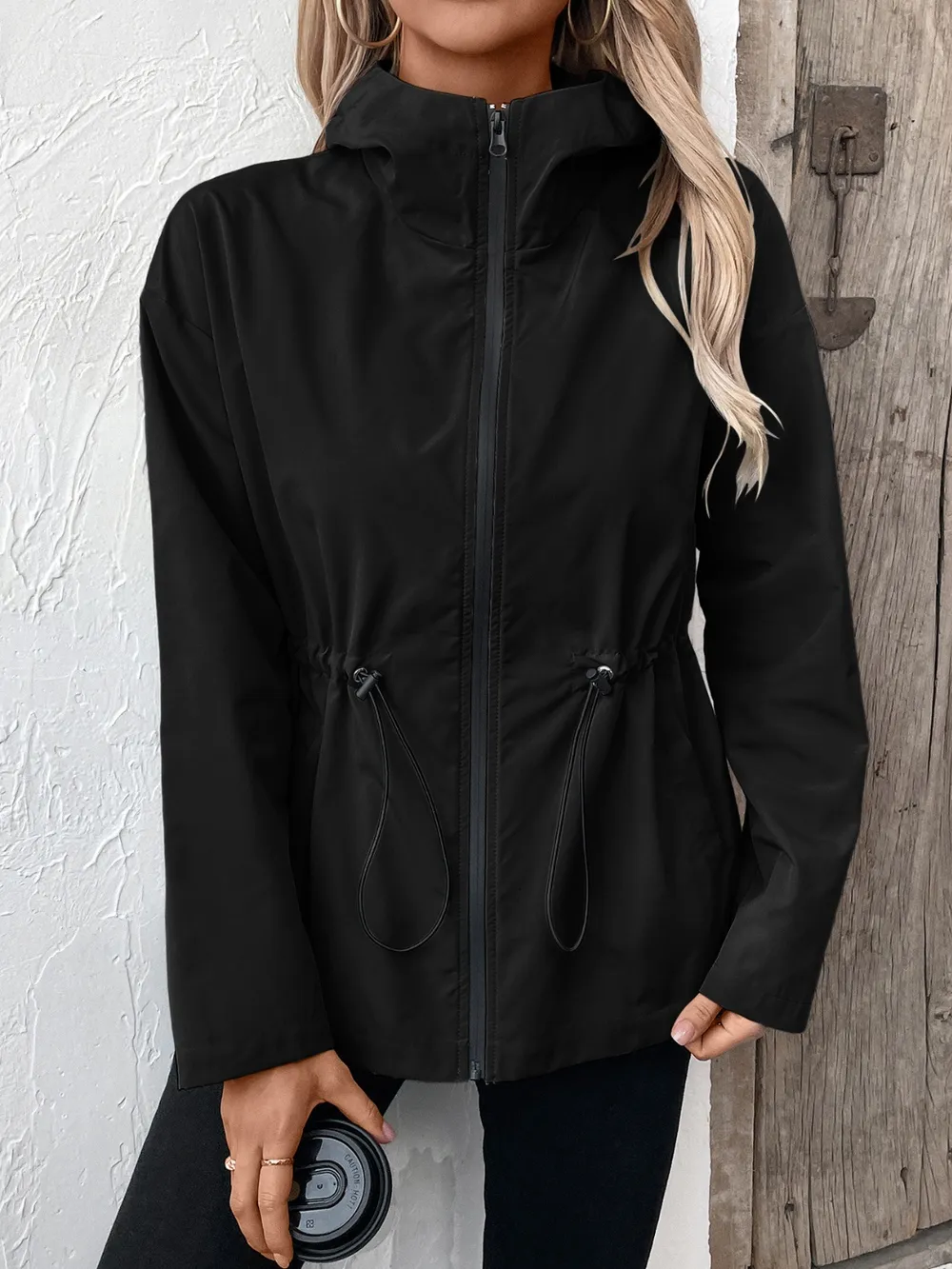 Drawstring Zip Up Hooded Jacket, image 17