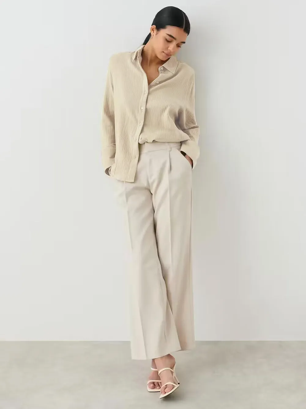 Textured Collared Neck Long Sleeve Shirt, image 33