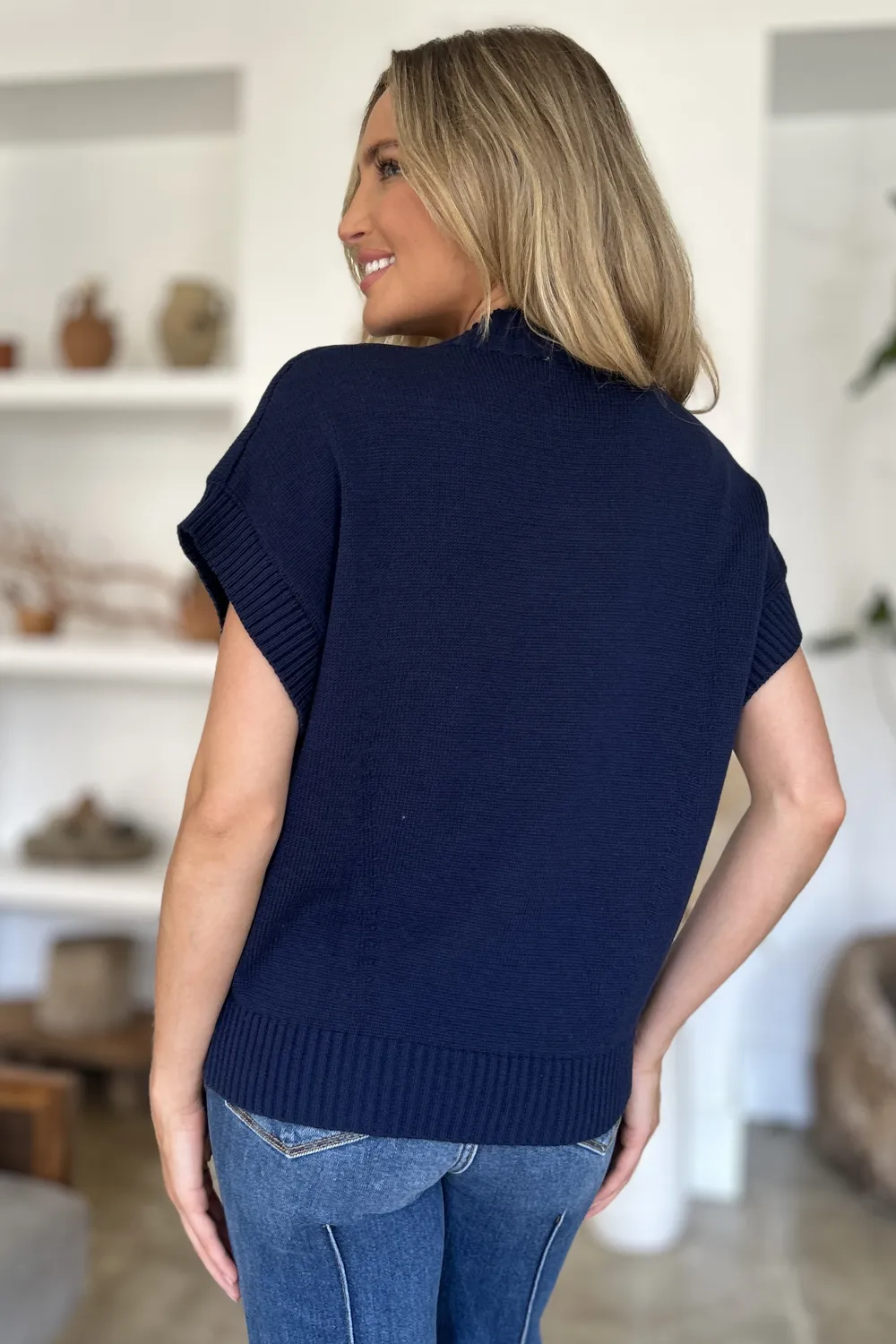 Full Size Mock Neck Short Sleeve Sweater, image 24