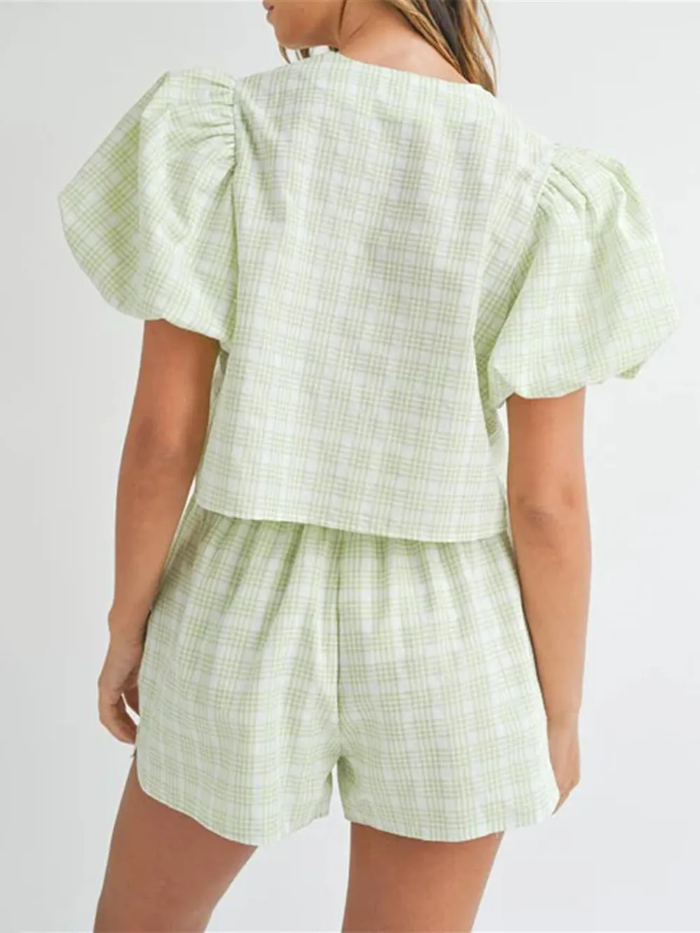 V-Neck Puff Sleeve Top and Shorts Set, image 6