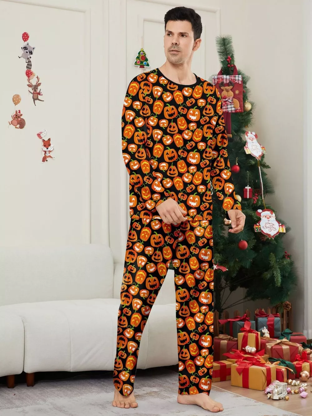 Full Size Family Matching Halloween Pumpkin Print Pajama Set Plus Size, image 6