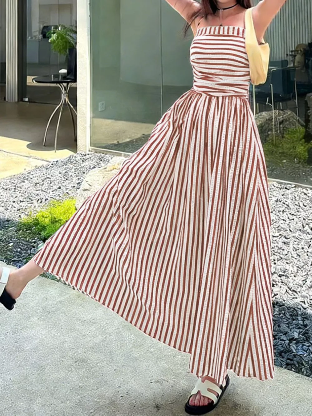 Striped Spaghetti Strap Casual Maxi Dress, image 8