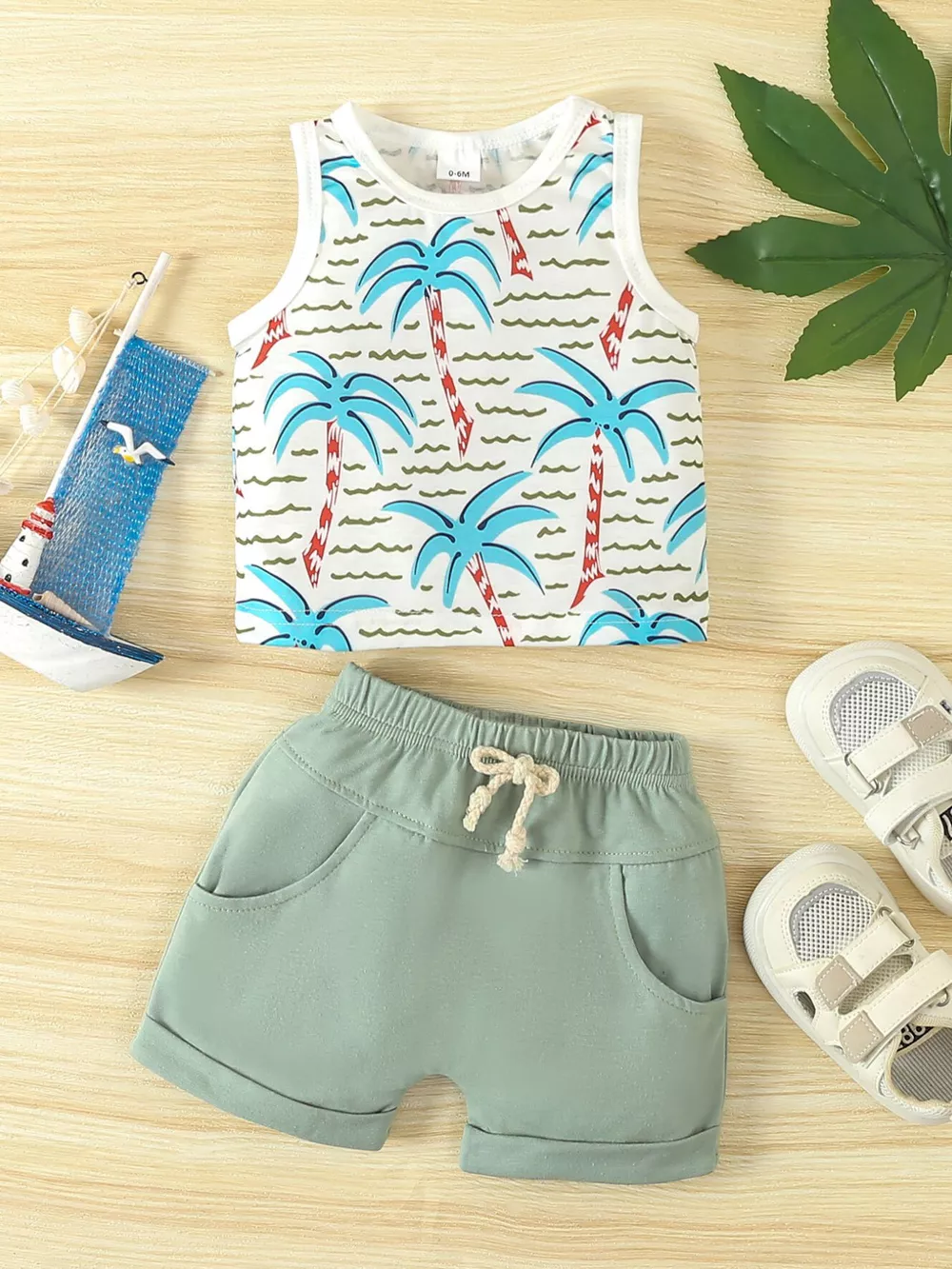 Children's Tropical Palm Print Tank Top & Shorts Set, image 7