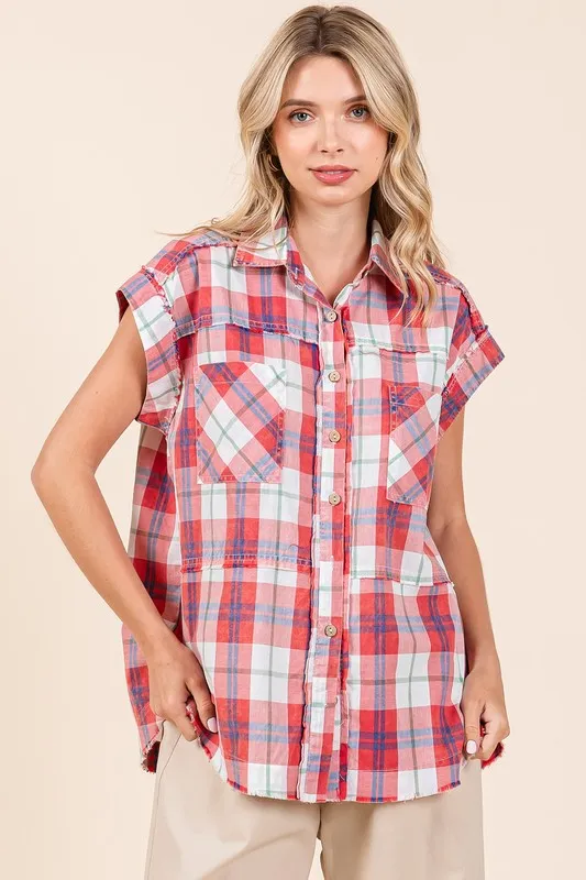 Mineral Wash Plaid Button Down Shirt, image 3