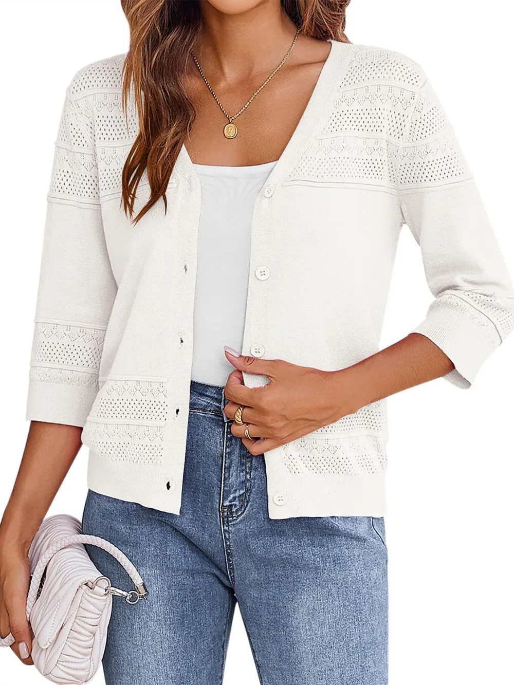 Button Up 3/4 Sleeve Cardigan, image 6
