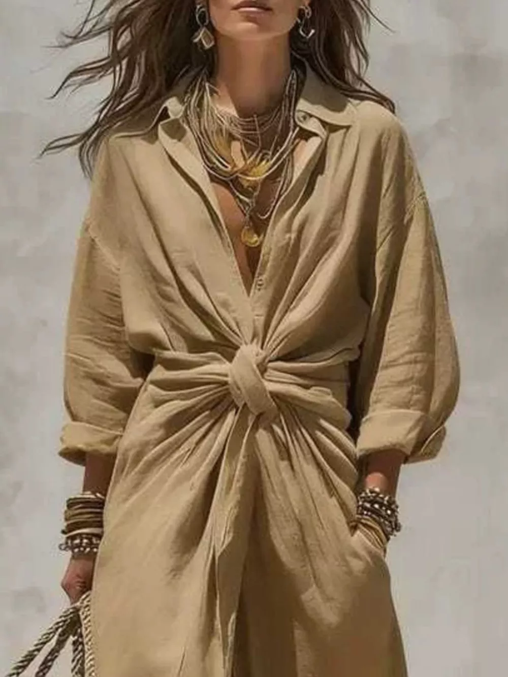 Front-Tie Maxi Shirt Dress, image 15