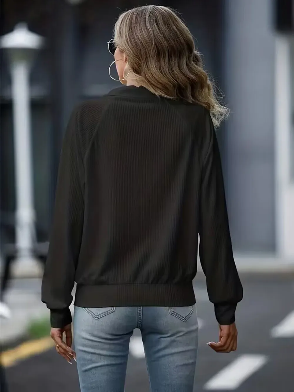 Zip Up Collared Neck Raglan Sleeve Jacket, image 10
