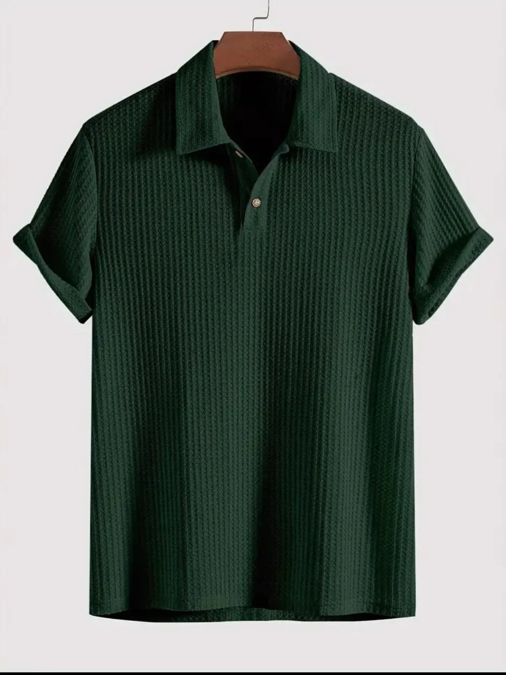 Men's Waffle-Knit Collared Neck Short Sleeve Polo, image 6