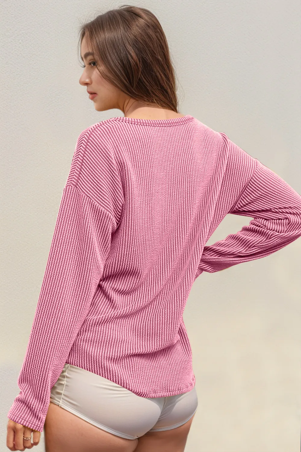 Striped Notched Long Sleeve T-Shirt, image 6