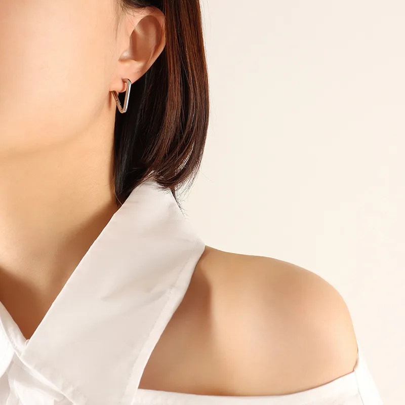 Titanium Steel Geometric Huggie Earrings, image 16