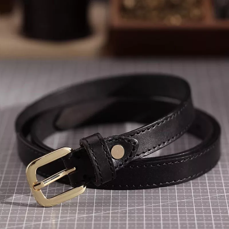 Classic Leather Belt with Buckle, image 4