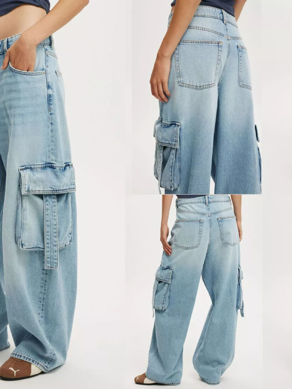 Vintage Wash Wide Leg Cargo Jeans, image 8