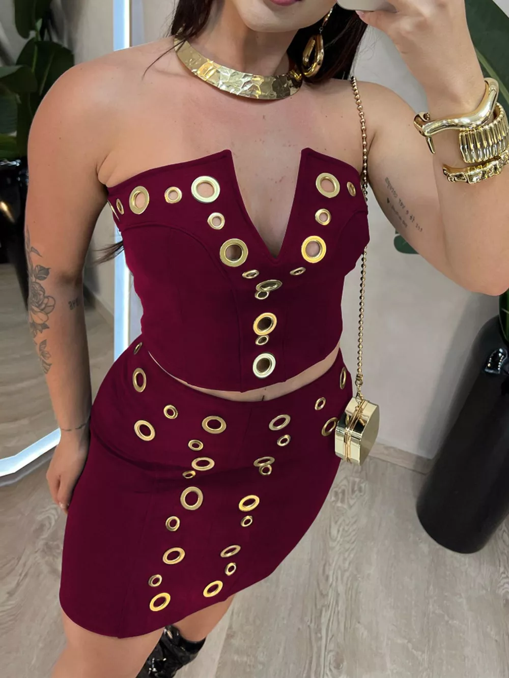 Grommet Crop Top and Mini Skirt Set, image 3