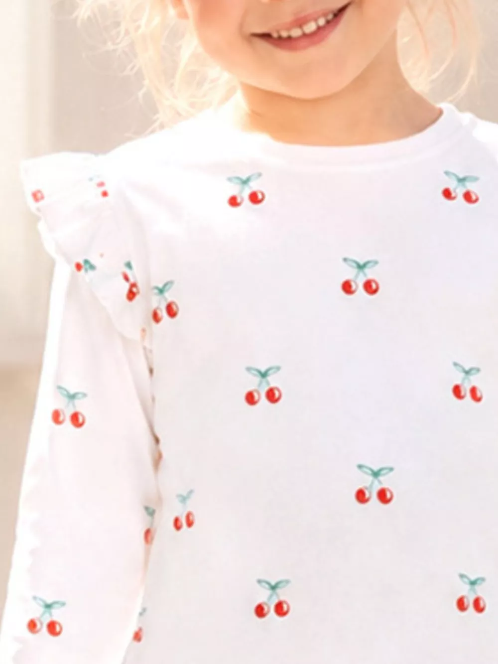 Children's Cherry & Flower Print Ruffled Long Sleeve T-Shirt, image 7