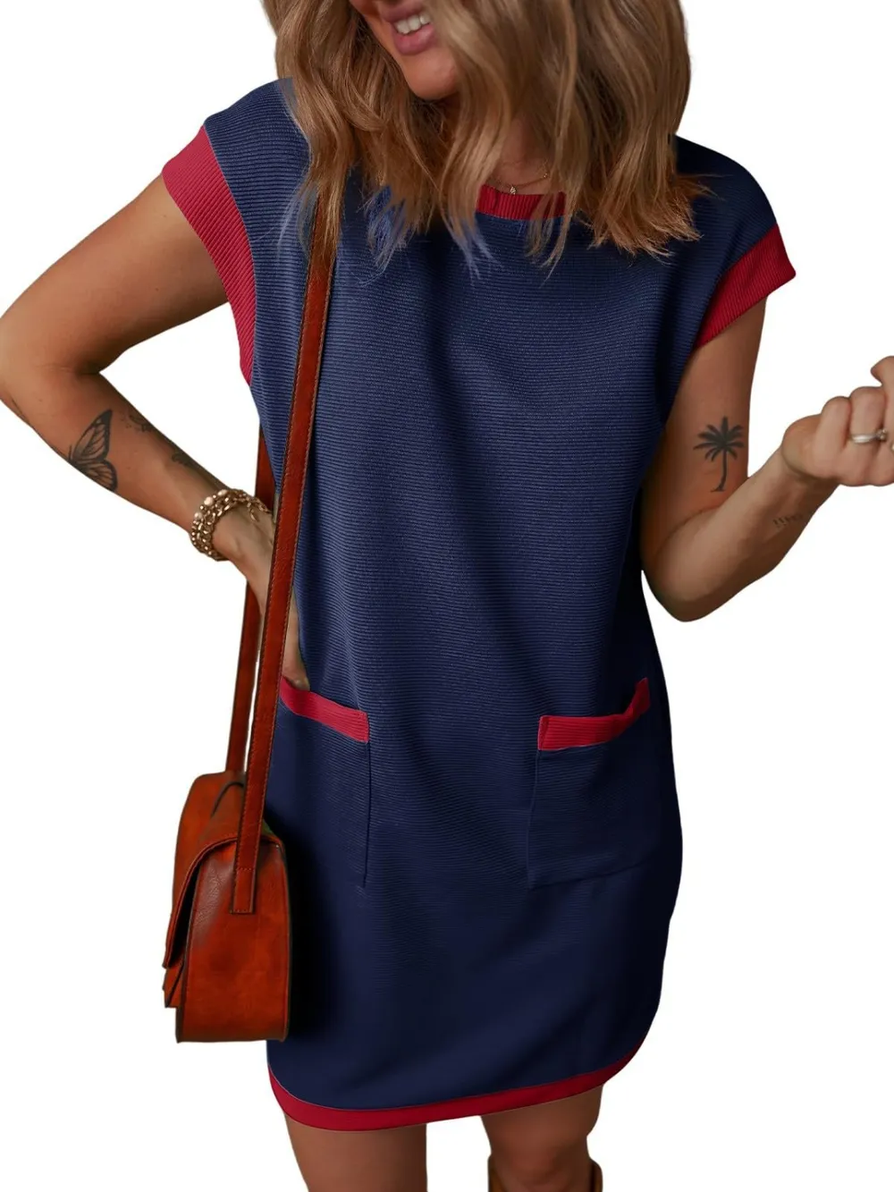 Round Neck Cap Sleeve Mini Dress, image 14