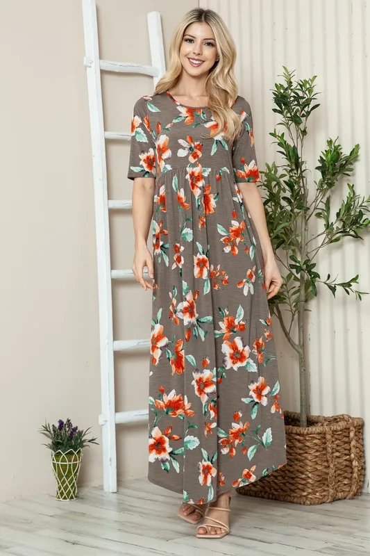 Floral Round Neck Short Sleeve Maxi Tee Dress, image 4