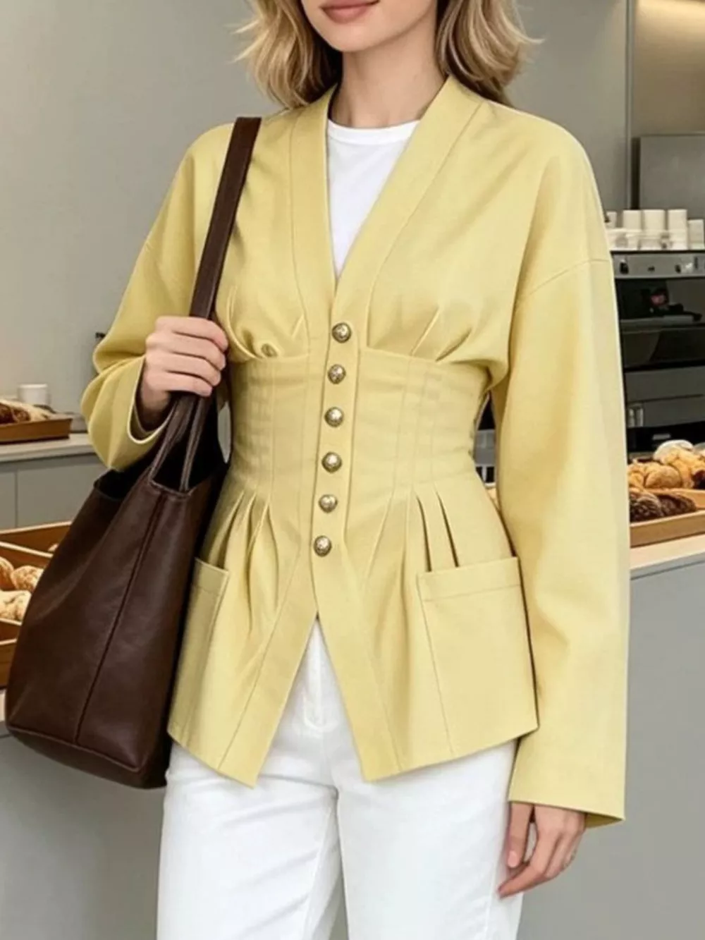 Pleated Waist Blouse with Button Detail, image 10