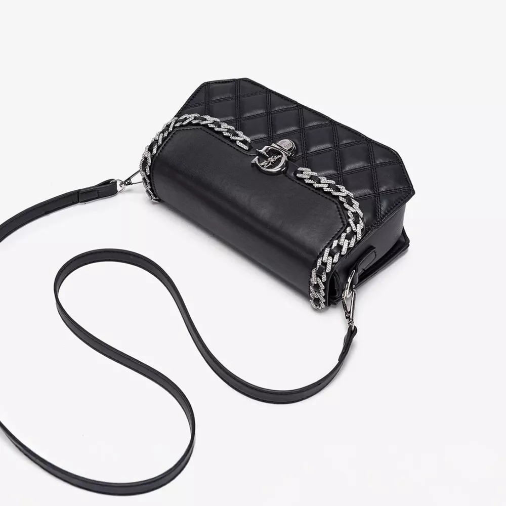 Quilted PU Leather Crossbody Bag with Rhinestone Decor, image 8