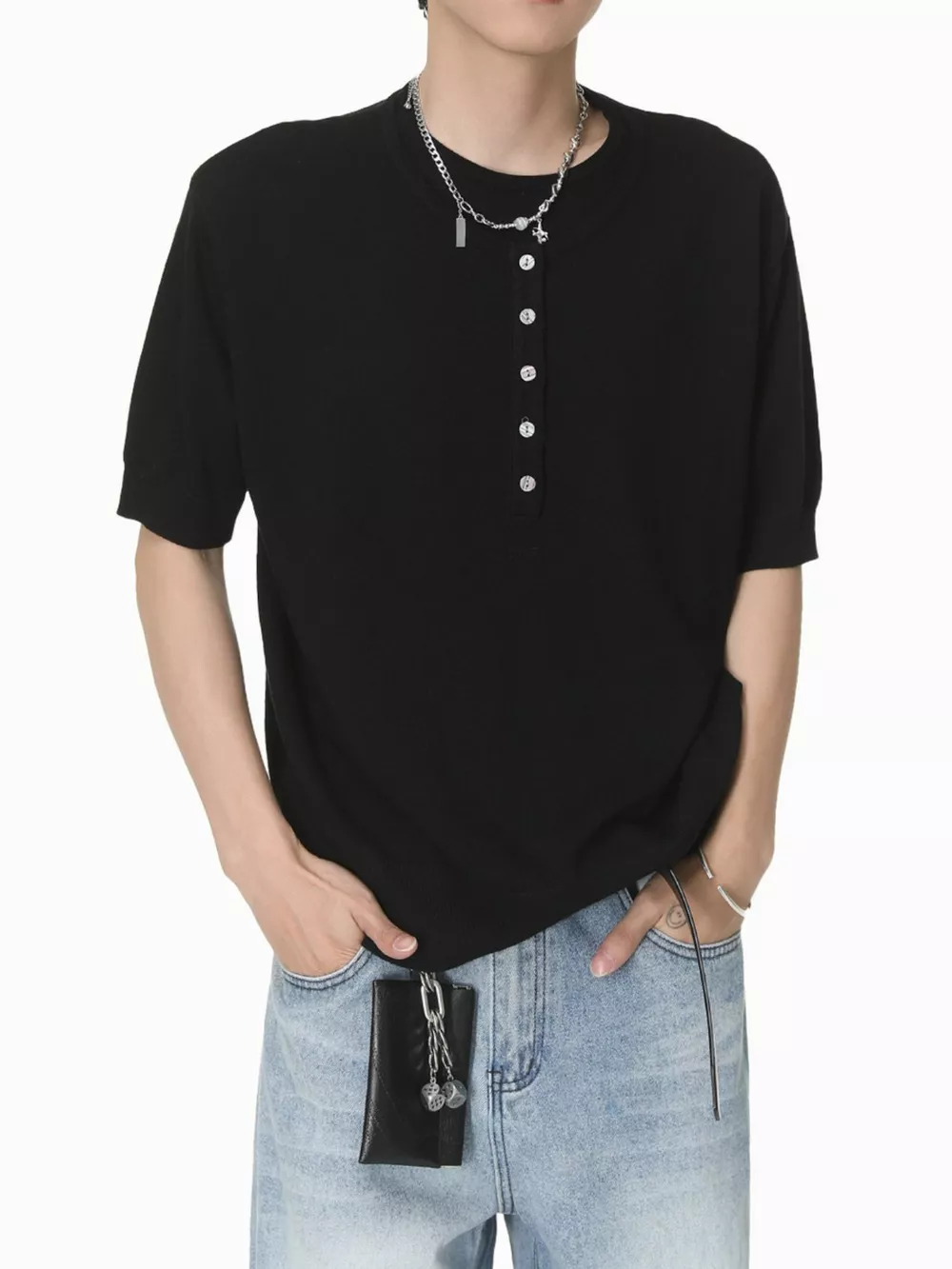 Men's Henley T-Shirt with Button Detail, image 7