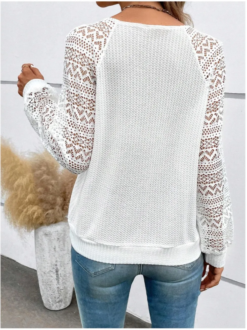Lace V-Neck Raglan Sleeve Top, image 3