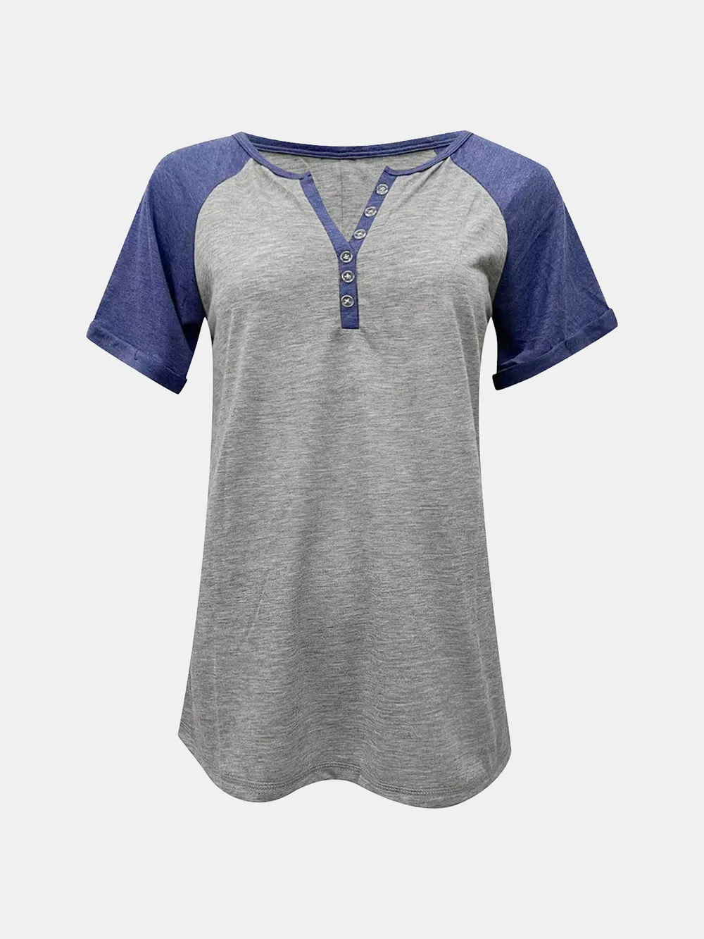 Contrast Notched Short Sleeve T-Shirt, image 4