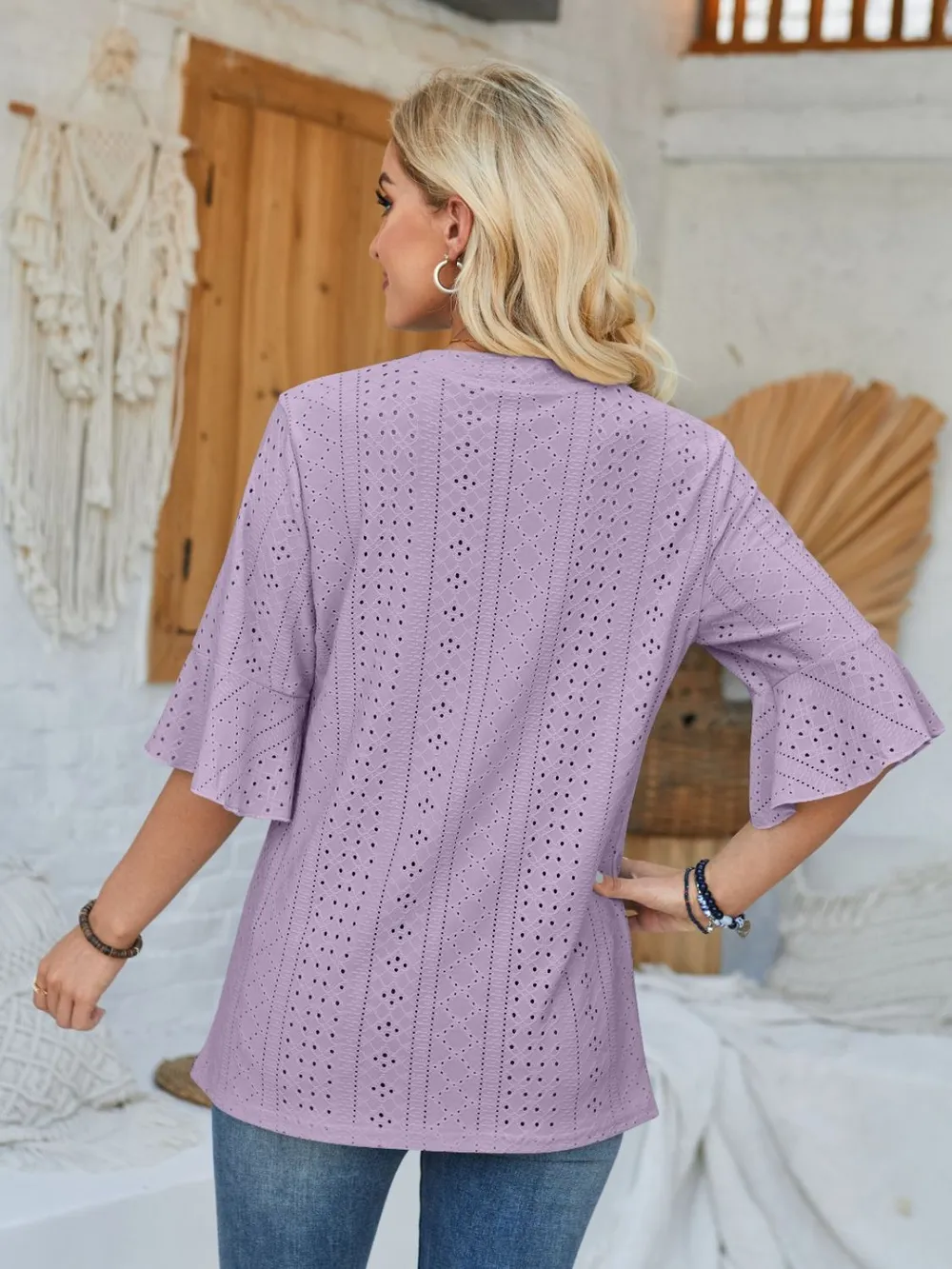 Eyelet Notched Half Sleeve T-Shirt, image 21