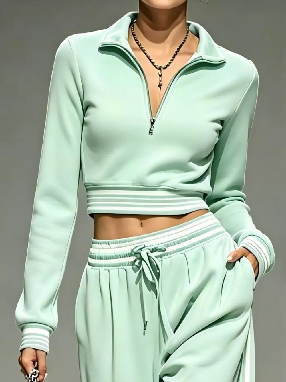 Full Size Half Zip Cropped Top and Pants Set Plus Size, image 12