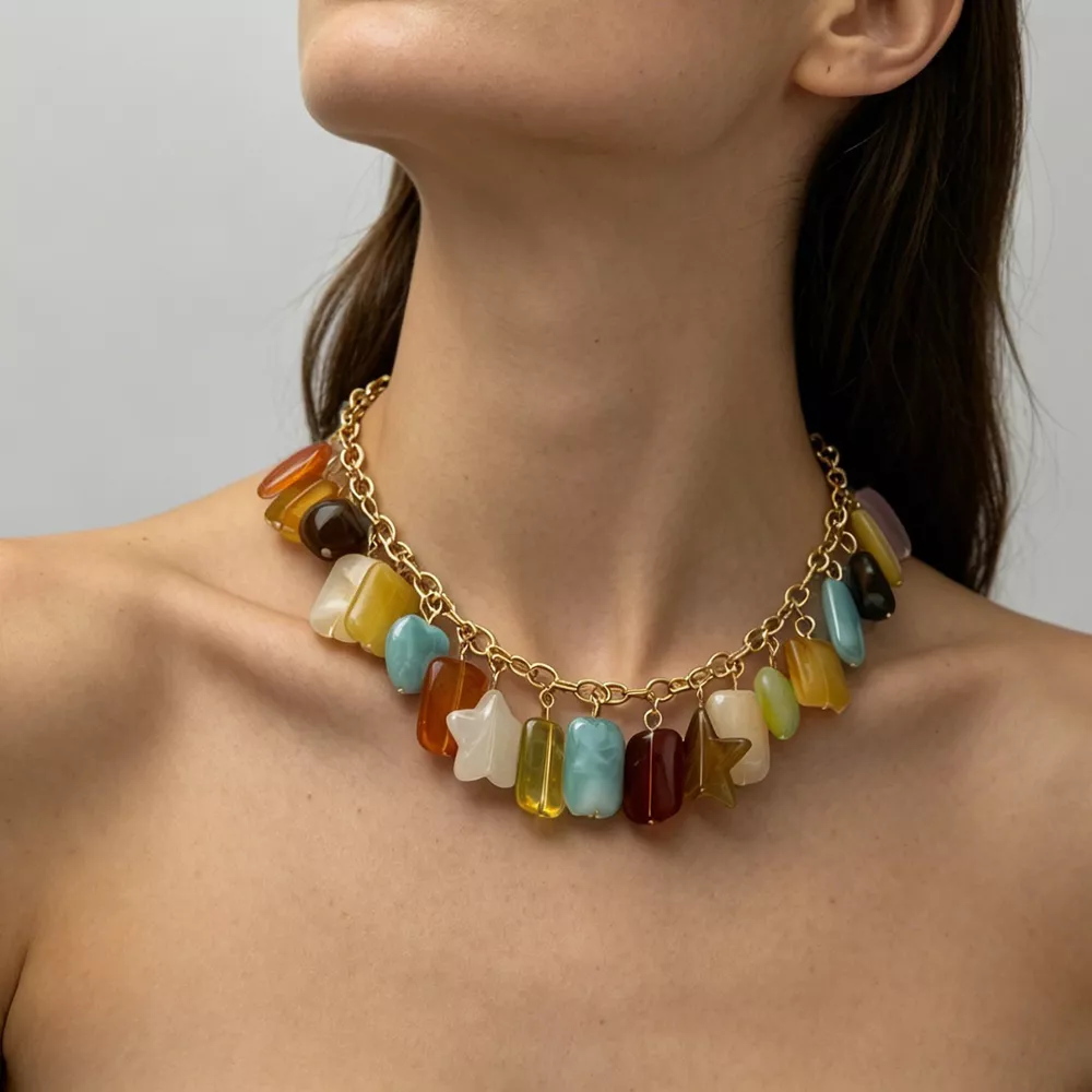 Bohemian Multi-Color Gemstone Charm Necklace, image 4