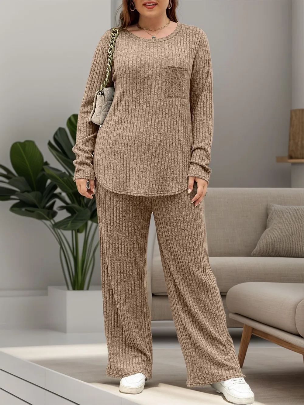 Round Neck Long Sleeve Top and Pants Set, image 21