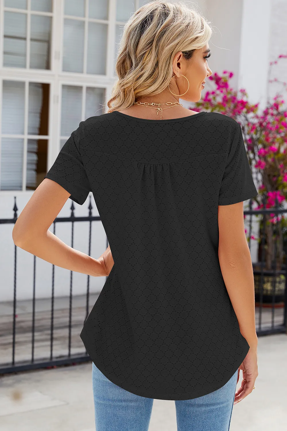 Eyelet Quarter Button Short Sleeve T-Shirt, image 16