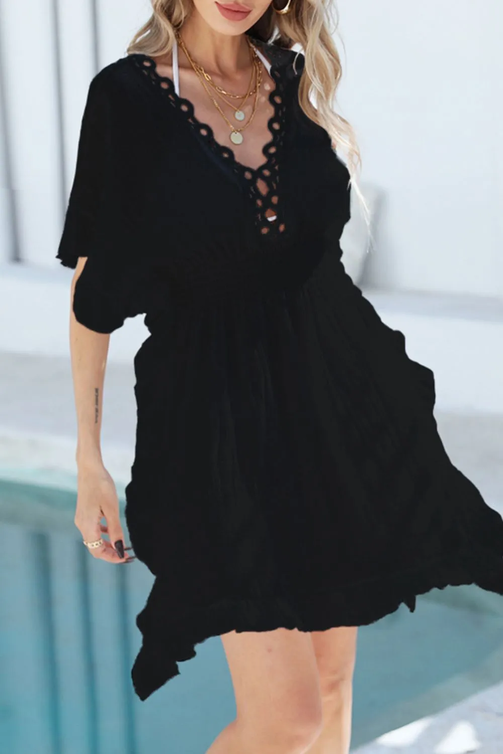 Ruffled Smocked Waist V-Neck Cover-Up, image 16