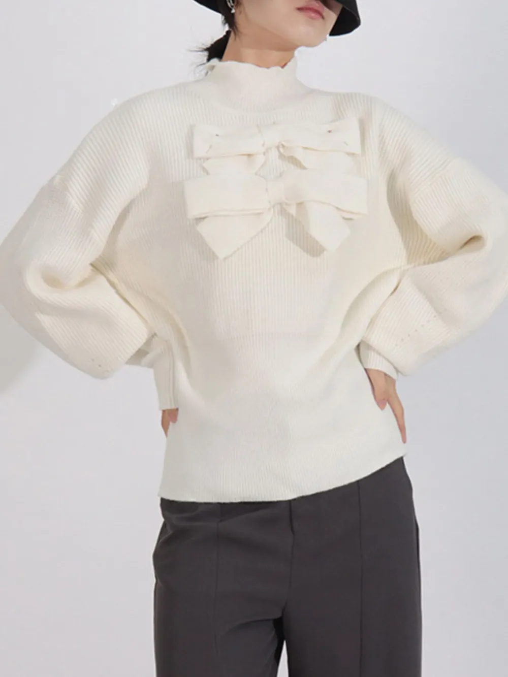 Bow Front Turtleneck Long Sleeve Sweater, image 3