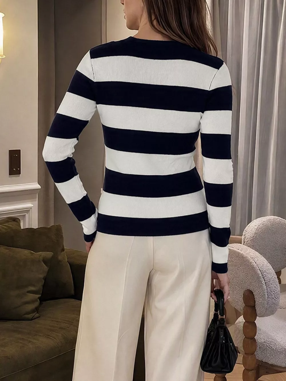 Striped Button-Down Knit Cardigan, image 5