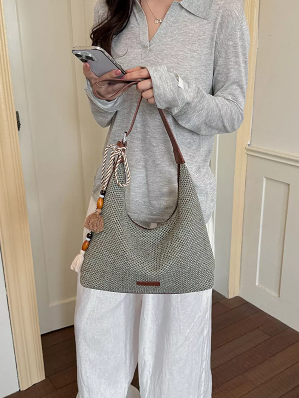 Tassel Woven Shoulder Bag, image 5