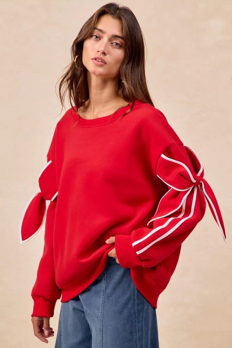 Bow Detail Sleeves Fleece Sweatshirt, image 9